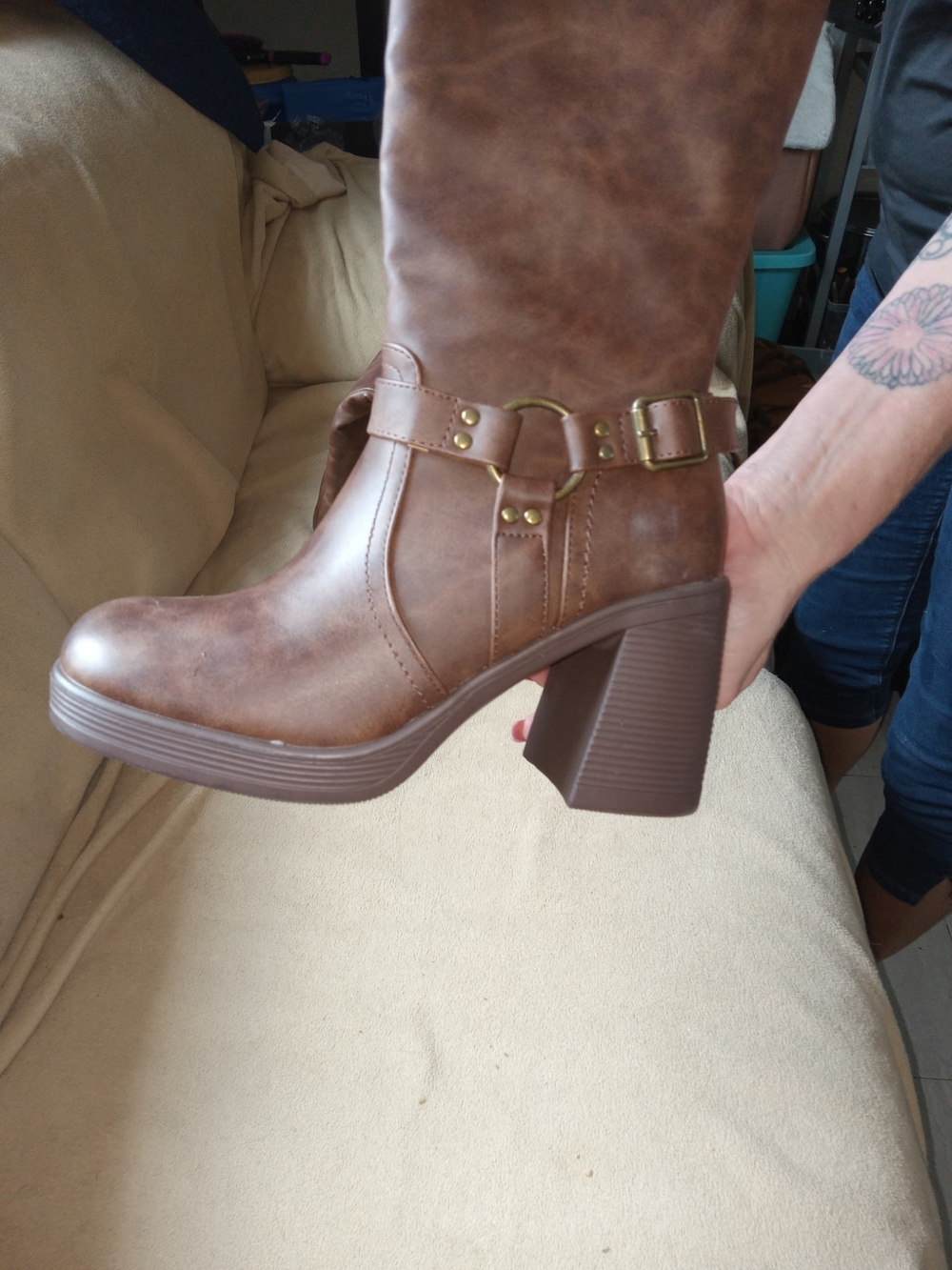 Women’s Brown Mid-Calf Block Heel Boots